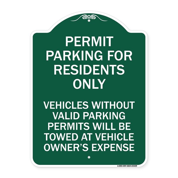 Signmission Permit Parking for Residents Vehicles w/o Valid Parking Permits Towe Alum, 18" x 24", GW-1824-23329 A-DES-GW-1824-23329 - main